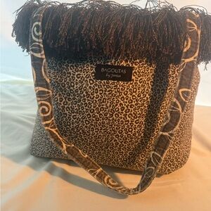 Leopard Print Tote with Fringe